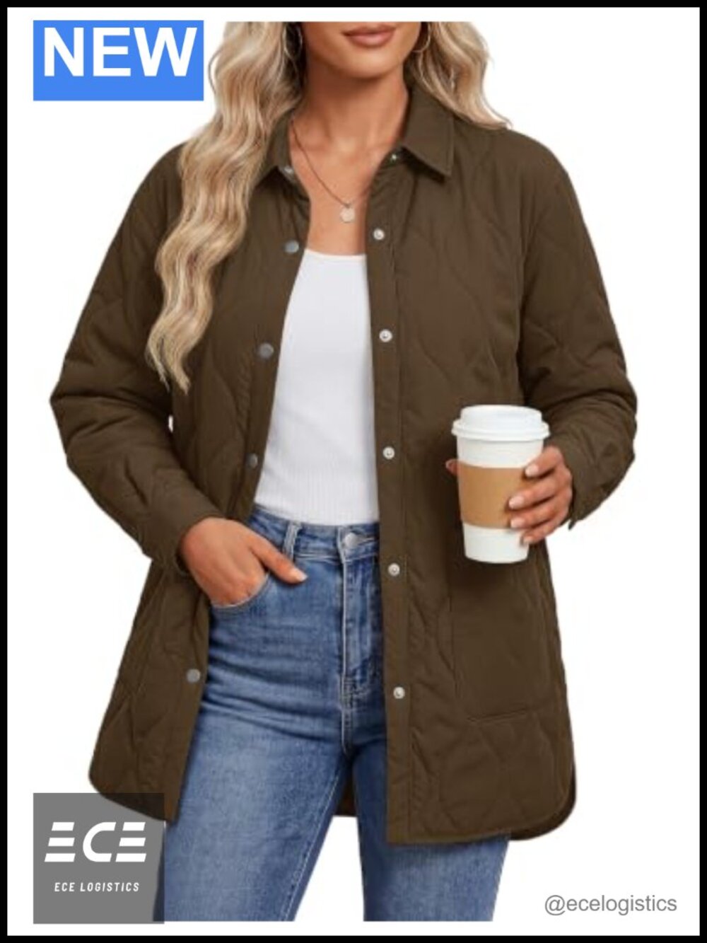 Quilted Puffer Jacket Lightweight Warm Coat Button Down Collar